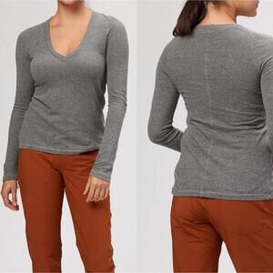 MONROW Women's Granite Long Sleeve V Neck Shirt Top Dark Gray Soft *Flaw